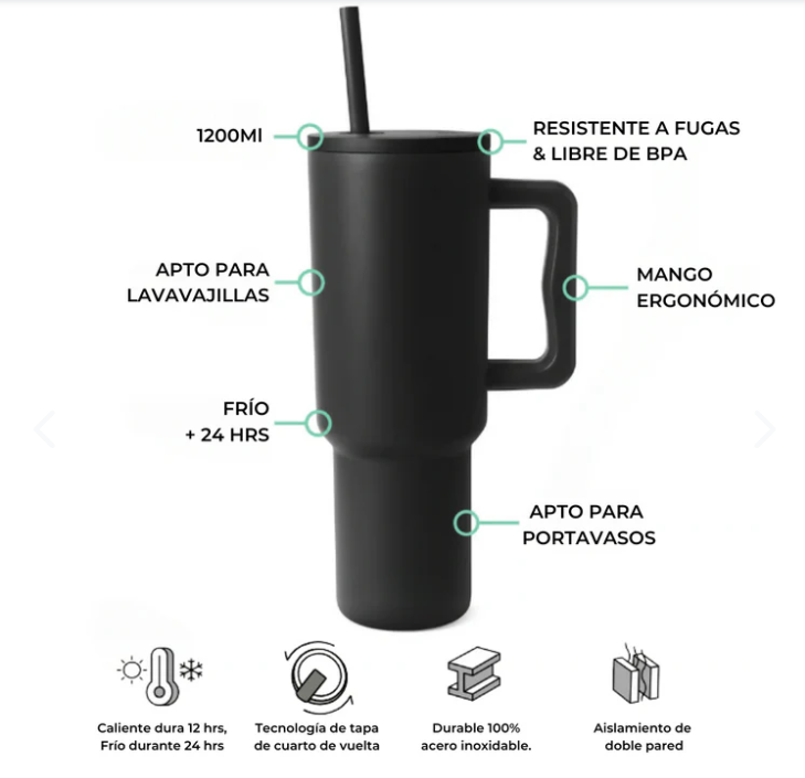 Vaso Térmico Premium 900 ml Negro con Diseño